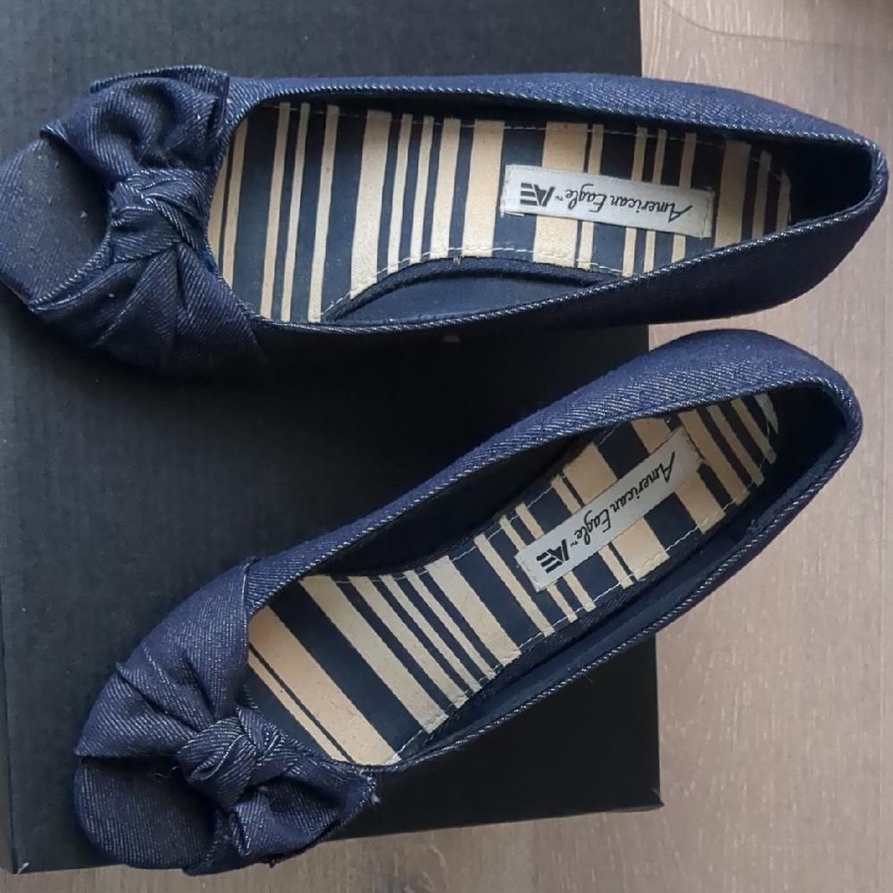Women's Navy Peep Toe Flats